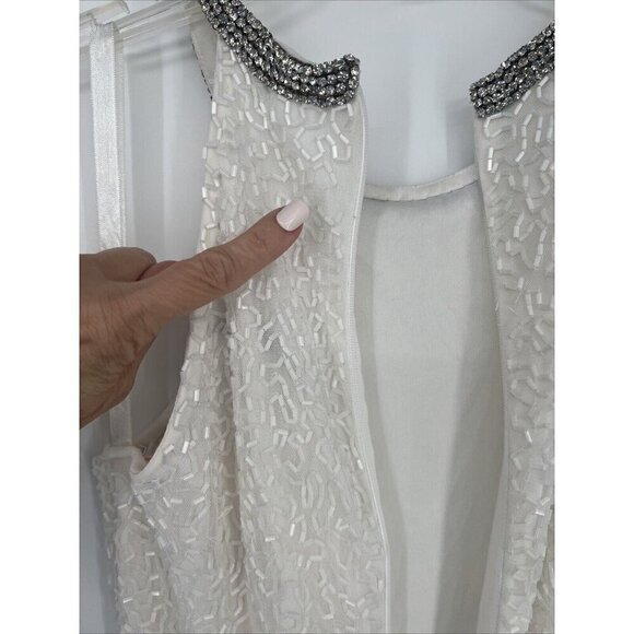 Mac Duggal Womens 4 White Beaded Sleeveless Halter Formal Long Gown Dress Flaws - Picture 10 of 16